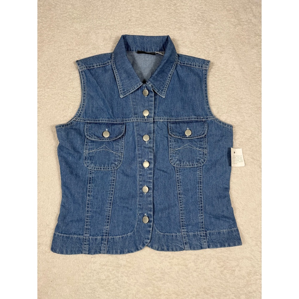 Expressions Denim Vest Womens Medium 90's Cotton Button Front Vintage